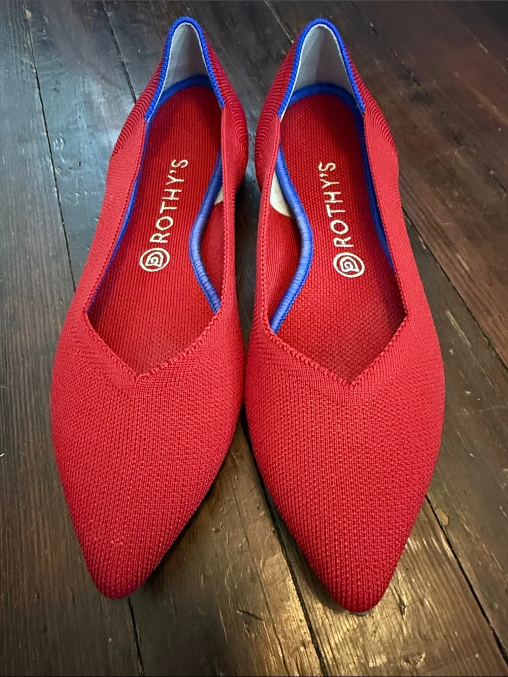 Rothy's The Point - Chili Red with Blue Trim